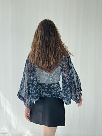 Retrobird Tasarım Mini Kimono Kadın Antrasit