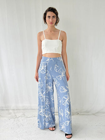 Retrobird YENİ Yırtmaç Detaylı Wide-Leg Pantolon Etek Kadın Kül Mavi