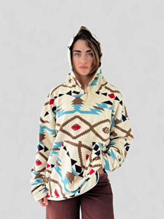 Retrobird Polar Kışlık Oversize Unisex Kapüşonlu Sweatshirt Unisex Fildişi