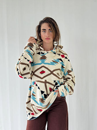 Retrobird Polar Kışlık Oversize Unisex Kapüşonlu Sweatshirt Unisex Fildişi