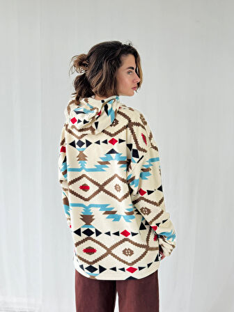 Retrobird Polar Kışlık Oversize Unisex Kapüşonlu Sweatshirt Unisex Fildişi