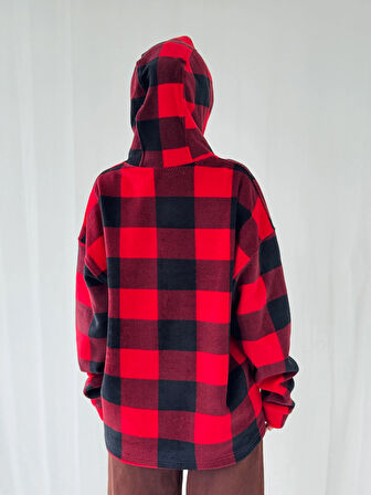 Retrobird Polar Kışlık Oversize Kapüşonlu Sweatshirt Unisex Kırmızı