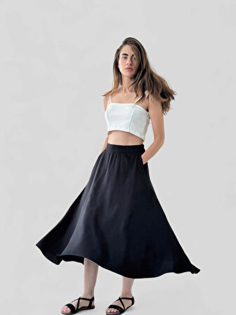 Retrobird Valerie Viskon Kloş Uzun Etek Kadın Siyah