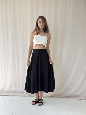 Retrobird Valerie Viskon Kloş Uzun Etek Kadın Siyah