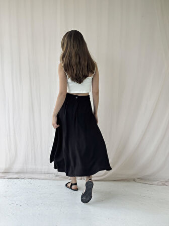 Retrobird Valerie Viskon Kloş Uzun Etek Kadın Siyah