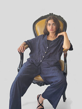 Retrobird Tasarım Şort Astarlı Bol Pantolon Kadın Koyu Lacivert