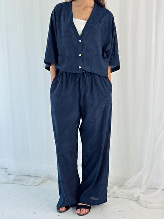 Retrobird Tasarım Şort Astarlı Bol Pantolon Kadın Koyu Lacivert