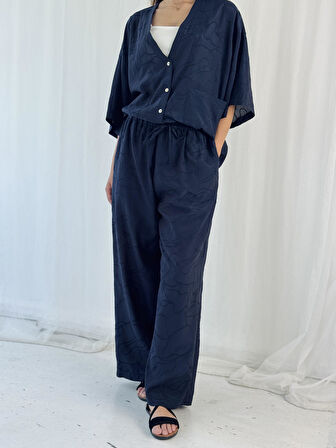 Retrobird Tasarım Şort Astarlı Bol Pantolon Kadın Koyu Lacivert