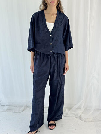 Retrobird Tasarım Şort Astarlı Bol Pantolon Kadın Koyu Lacivert