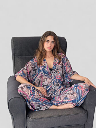 Retrobird Tasarım V Yaka Şifon Kimono Gömlek Kadın Mürdüm