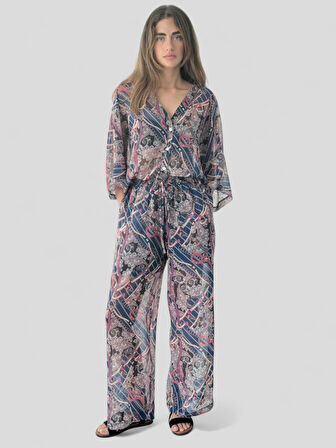 Retrobird Tasarım Şort Astarlı Şifon Pantolon Kadın Mürdüm