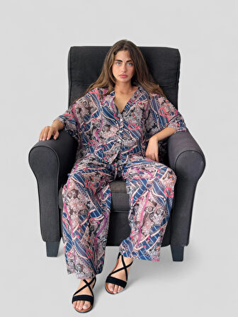 Retrobird Tasarım Şort Astarlı Şifon Pantolon Kadın Mürdüm