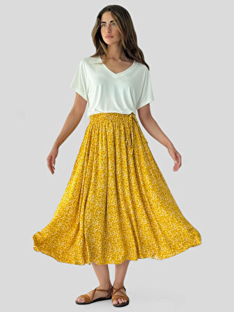 Retrobird Circle Kloş Midi Boy Etek Kadın Sarı