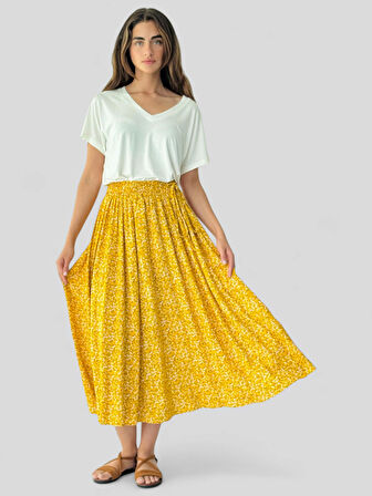 Retrobird Circle Kloş Midi Boy Etek Kadın Sarı