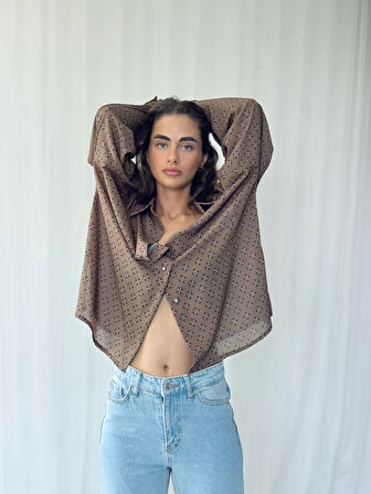 Retrobird Tasarım Boyfriend Gömlek Kadın Zeytin Yeşili