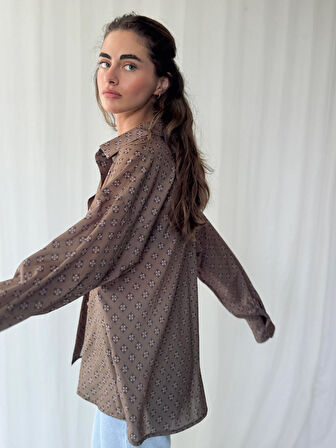 Retrobird Tasarım Boyfriend Gömlek Kadın Zeytin Yeşili