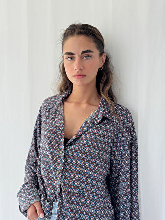 Retrobird Tasarım Boyfriend Gömlek Kadın Gri