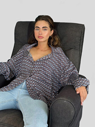 Retrobird Tasarım Boyfriend Gömlek Kadın Gri