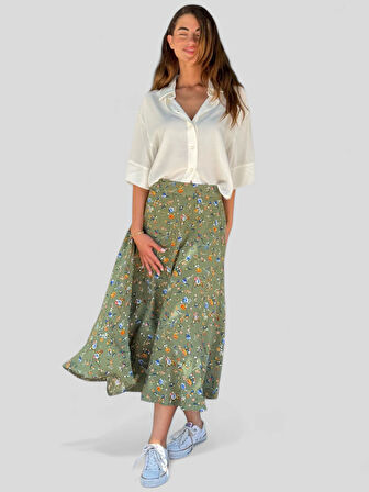 Retrobird Valerie Viskon Kloş Uzun Etek Kadın Yeşil