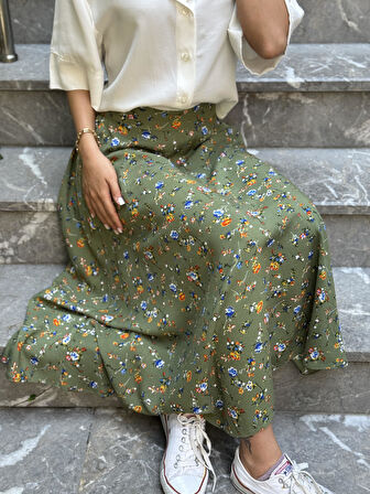 Retrobird Valerie Viskon Kloş Uzun Etek Kadın Yeşil