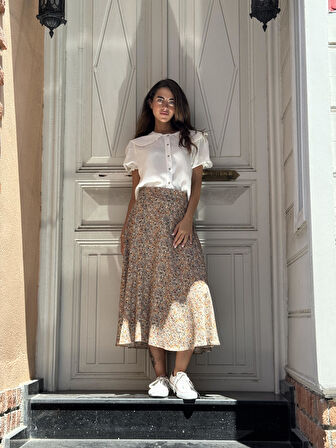 Retrobird Valerie Viskon Kloş Uzun Etek Kadın Sütlü Kahve