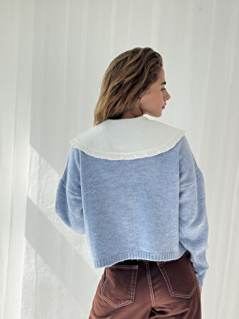 Retrobird Kısa Kalp Düğmeli Hırka Kadın Mavi