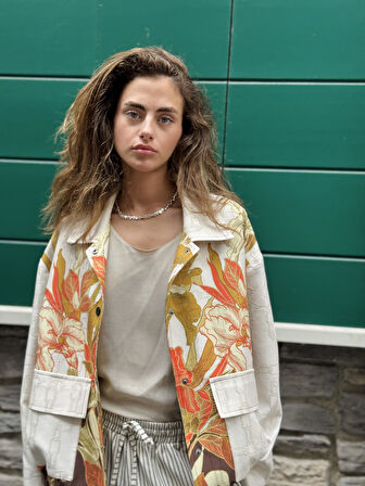 Retrobird Tasarım Brooklyn Bomber Ceket Kadın Yaprak Desenli