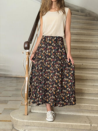 Retrobird Valerie Burç Desenli Viskon Kloş Uzun Etek Kadın Çok Renkli