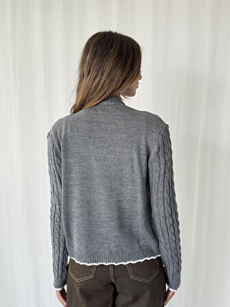 Retrobird Gold Düğmeli Hırka Kadın Gri