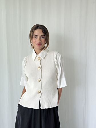 Retrobird Triko Yelek Kadın Krem