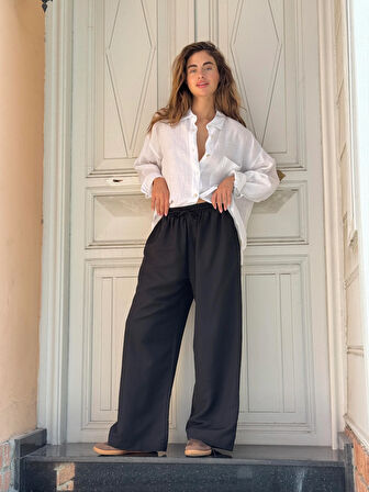 Retrobird Tasarım Bol Kesim Relax Pantolon Kadın Siyah