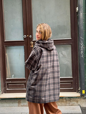 Retrobird Urban Retro Kapüşonlu Oversize Ceket Kaban Kadın Füme