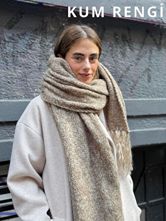 Retrobird Büyük Boy Soft Örgü Atkı Kadın Kum Renkli