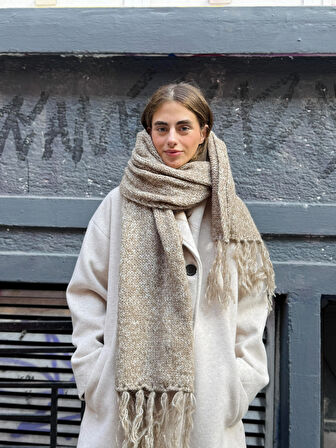 Retrobird Büyük Boy Soft Örgü Atkı Kadın Kum Renkli