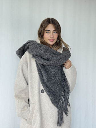 Retrobird Büyük Boy Soft Örgü Atkı Kadın Antrasit