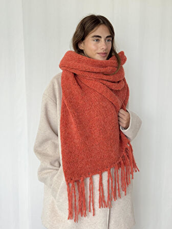 Retrobird Büyük Boy Soft Örgü Atkı Kadın Tuğla