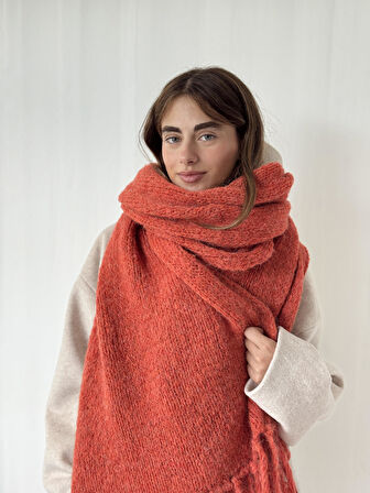 Retrobird Büyük Boy Soft Örgü Atkı Kadın Tuğla