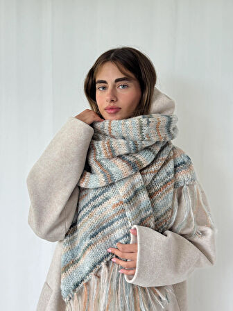 Retrobird Büyük Boy Soft Örgü Atkı Kadın Kül Mavi