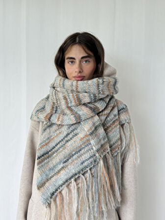 Retrobird Büyük Boy Soft Örgü Atkı Kadın Kül Mavi