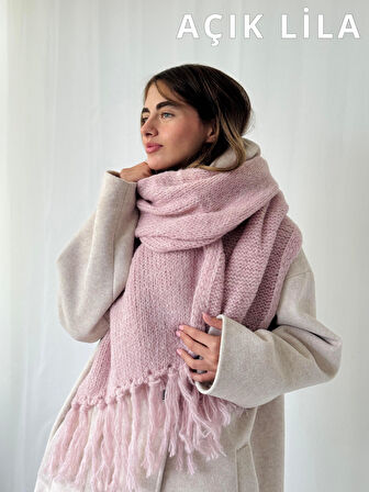 Retrobird Büyük Boy Soft Örgü Atkı Kadın Açık Lila