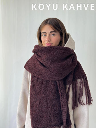 Retrobird Büyük Boy Soft Örgü Atkı Kadın Koyu Kahve