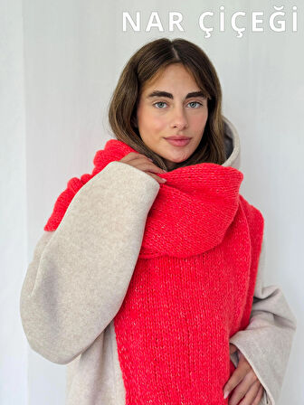 Retrobird Büyük Boy Soft Örgü Atkı Kadın Nar Çiçeği