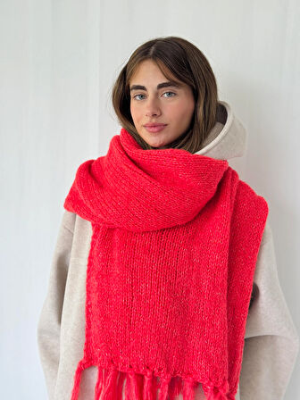 Retrobird Büyük Boy Soft Örgü Atkı Kadın Nar Çiçeği