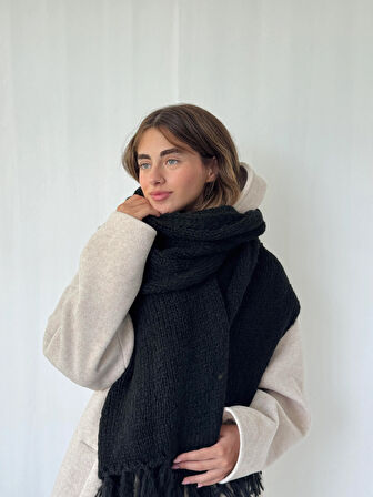 Retrobird Büyük Boy Soft Örgü Atkı Kadın Siyah