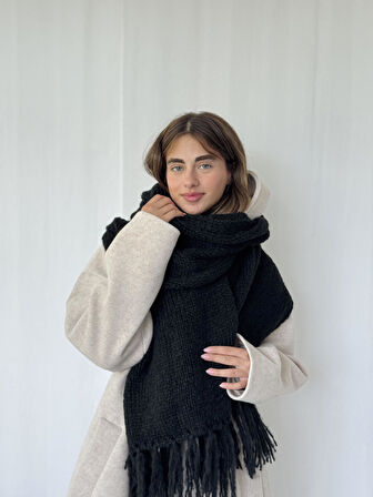 Retrobird Büyük Boy Soft Örgü Atkı Kadın Siyah