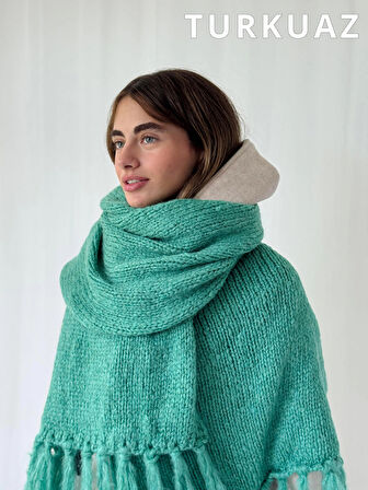 Retrobird Büyük Boy Soft Örgü Atkı Kadın Turkuaz