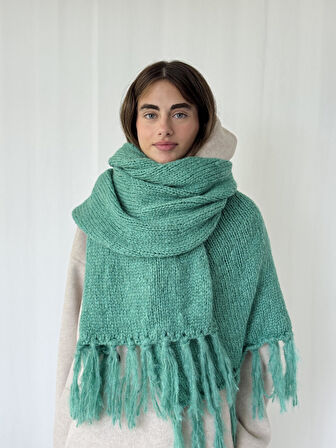 Retrobird Büyük Boy Soft Örgü Atkı Kadın Turkuaz