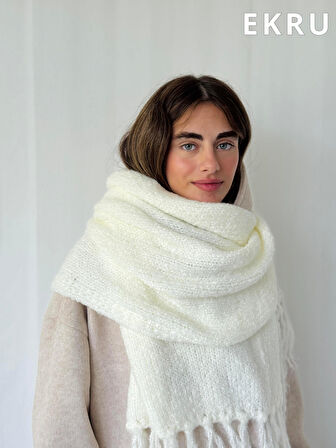 Retrobird Büyük Boy Soft Örgü Atkı Kadın Ekru