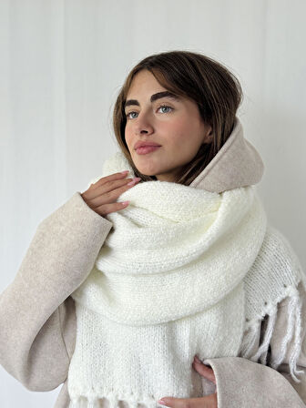 Retrobird Büyük Boy Soft Örgü Atkı Kadın Ekru