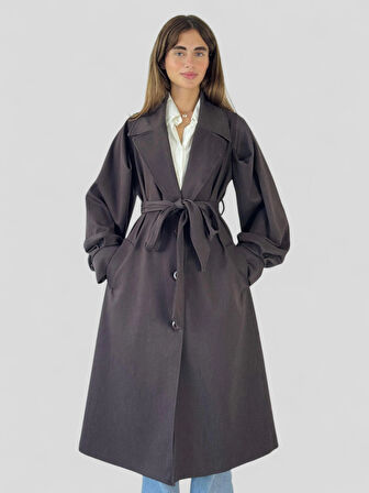 Retrobird Valencia Kuşaklı Trenchcoat Hafif Kaban Kadın Koyu Kahve